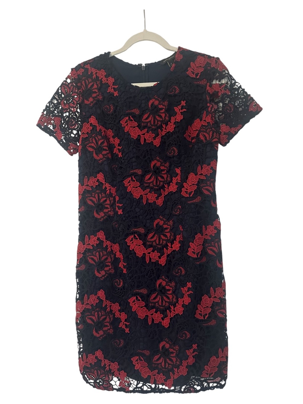 Banana Republic Black Lace Dress with Red Floral Appliqué